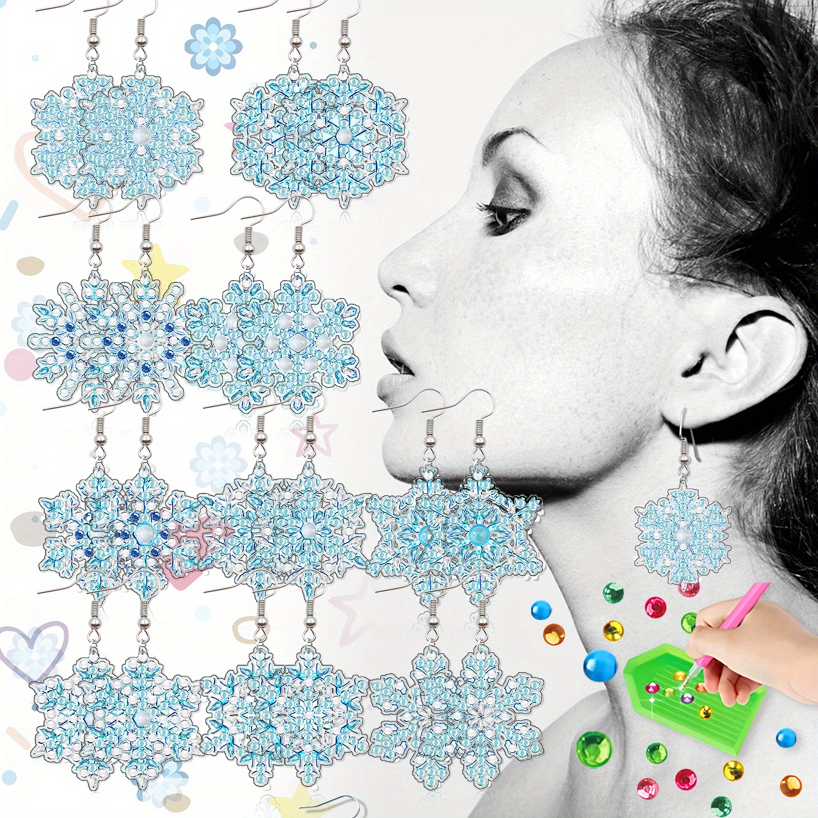 20pc Snowflake Pattern Diamond Art Earring Set